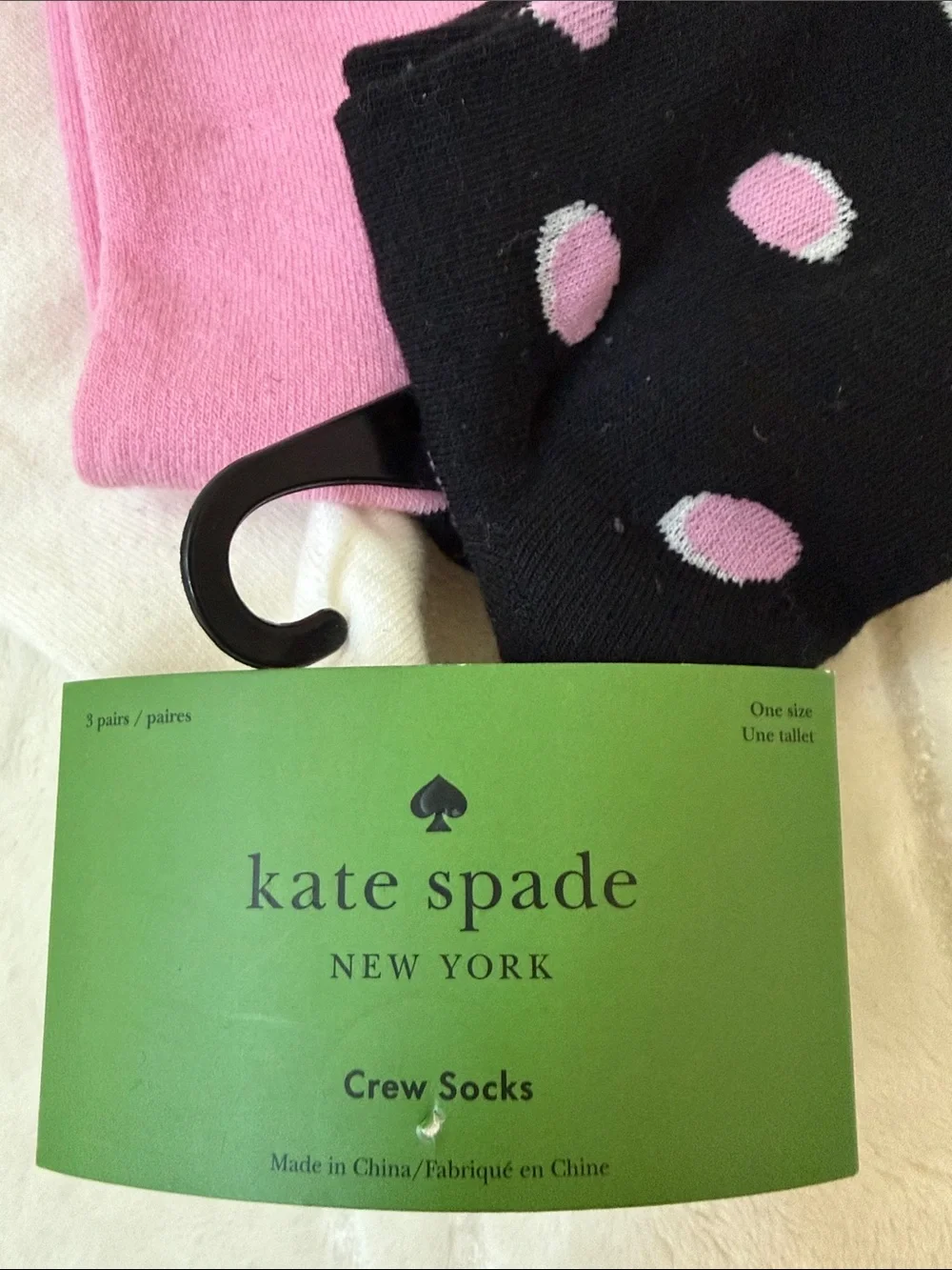 Kate Spade New York 3 Pairs Pink, Black & White Crew Sock Set